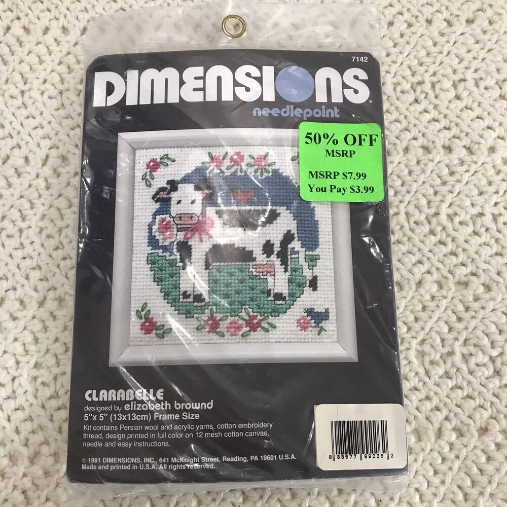 Dimensions Needlepoint Kit Clarabelle 5x5 frame size made in U.S.A. Vtg. 1991